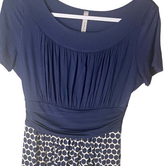 Gilli ModCloth Soft High waisted Dress Navy top Navy polka dot skirt - Picture 2 of 6